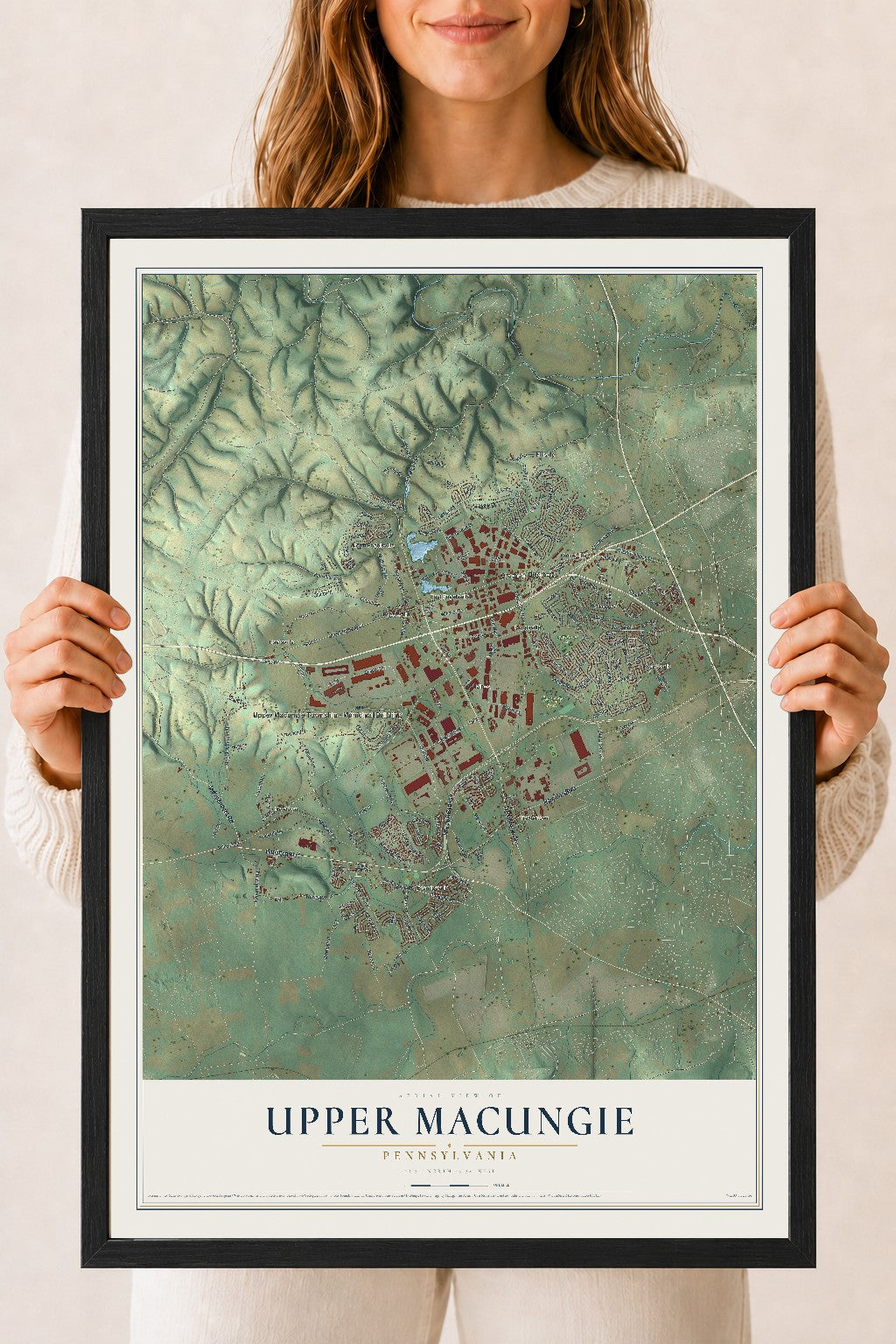 Map of Upper Macungie, Pennsylvania, 18 x 24 inch print in a black wood frame