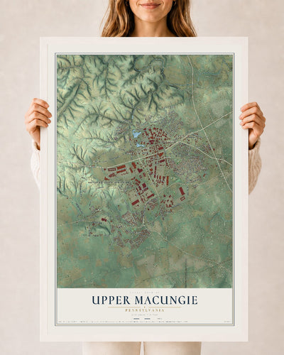 Map of Upper Macungie, Pennsylvania, 24 x 36 inch print in a white wood frame