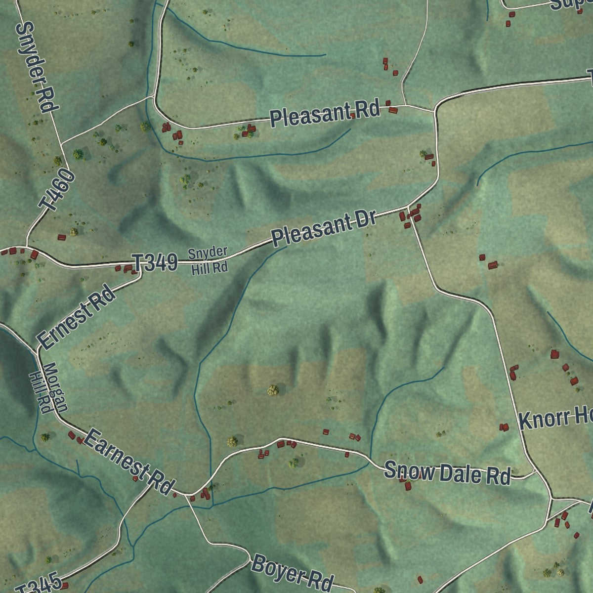 Close-up of the map of Upper Mahanoy, Pennsylvania print showing street and building detail