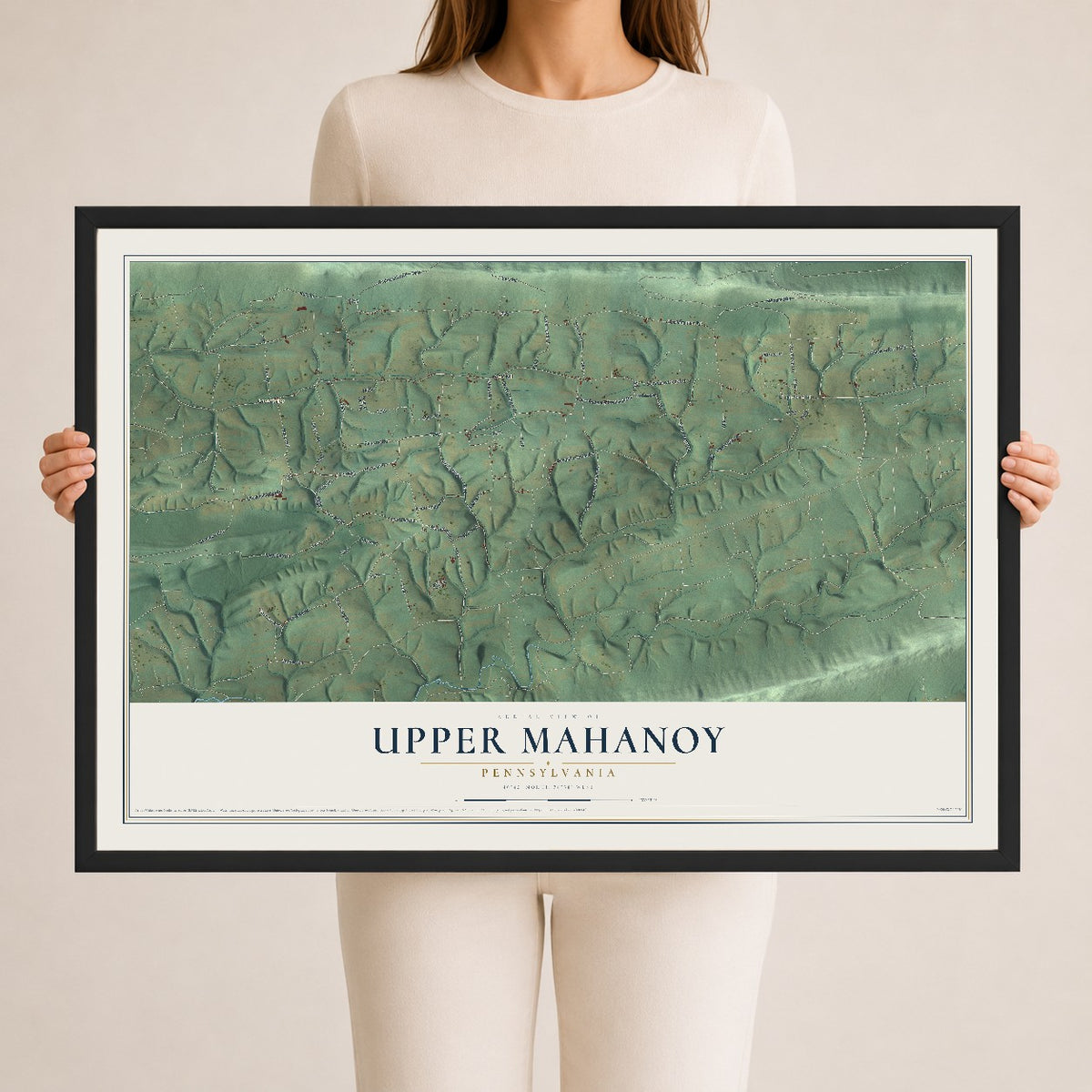 Map of Upper Mahanoy, Pennsylvania, 24 x 36 inch print in a black wood frame