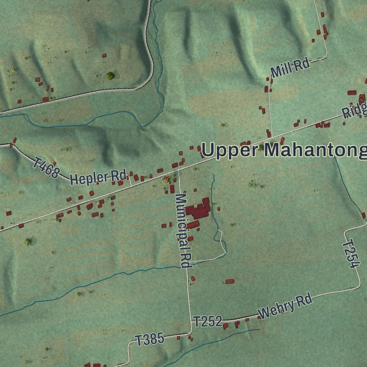 Second close-up of the map of Upper Mahantongo, Pennsylvania print showing more streets and buildings