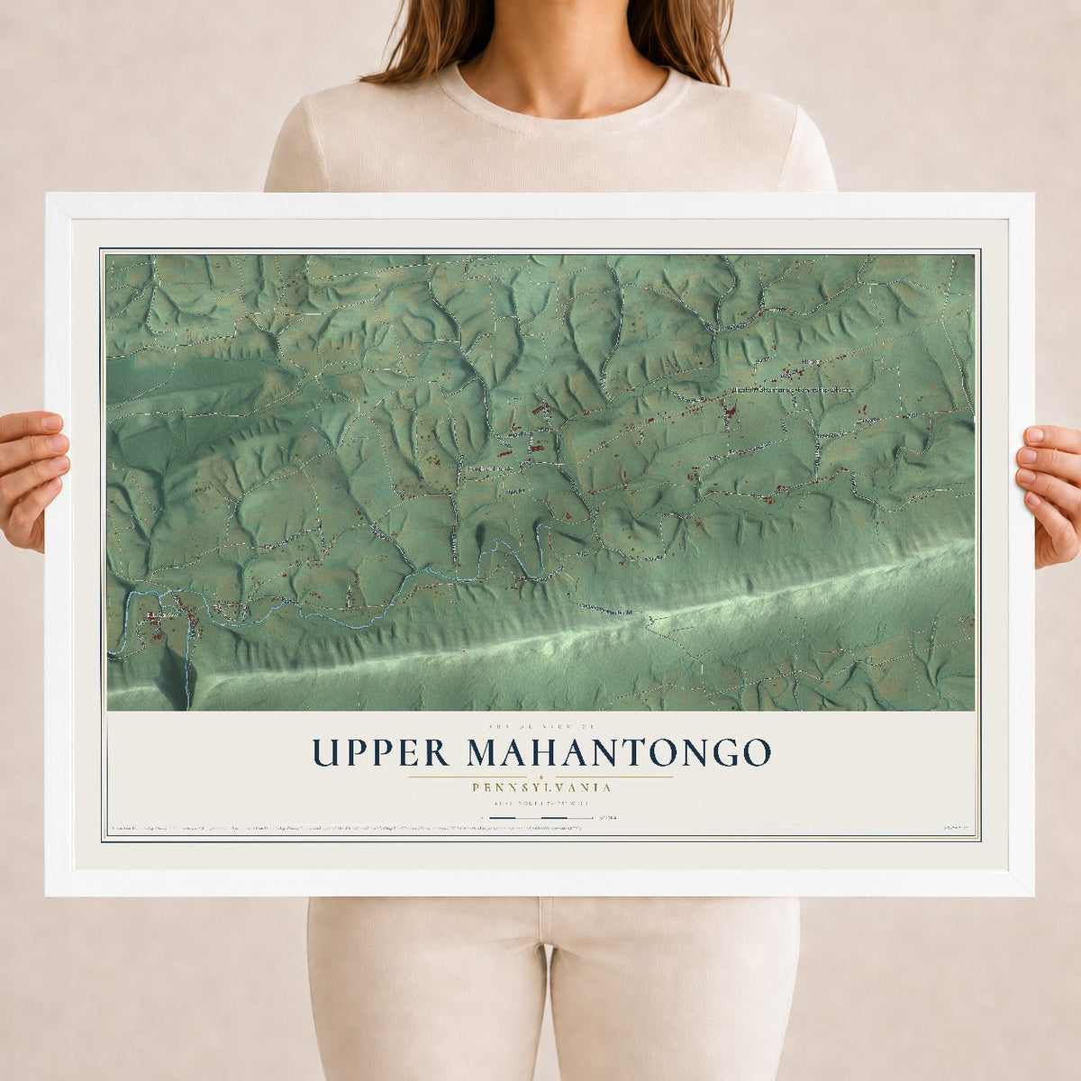 Map of Upper Mahantongo, Pennsylvania, 18 x 24 inch print in a white wood frame