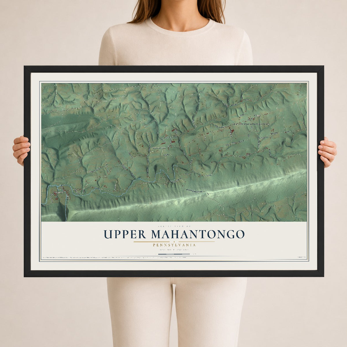Map of Upper Mahantongo, Pennsylvania, 24 x 36 inch print in a black wood frame