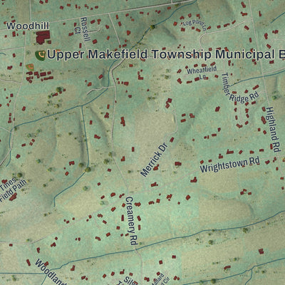 Second close-up of the map of Upper Makefield, Pennsylvania print showing more streets and buildings