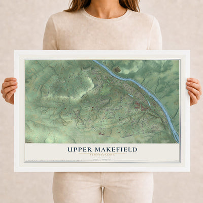 Map of Upper Makefield, Pennsylvania, 12 x 18 inch print in a white wood frame