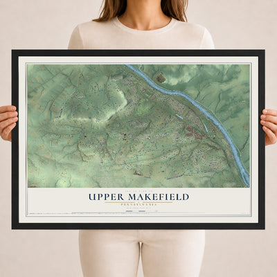 Map of Upper Makefield, Pennsylvania, 18 x 24 inch print in a black wood frame