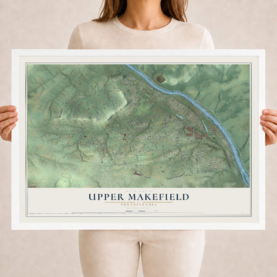 Map of Upper Makefield, Pennsylvania, 18 x 24 inch print in a white wood frame