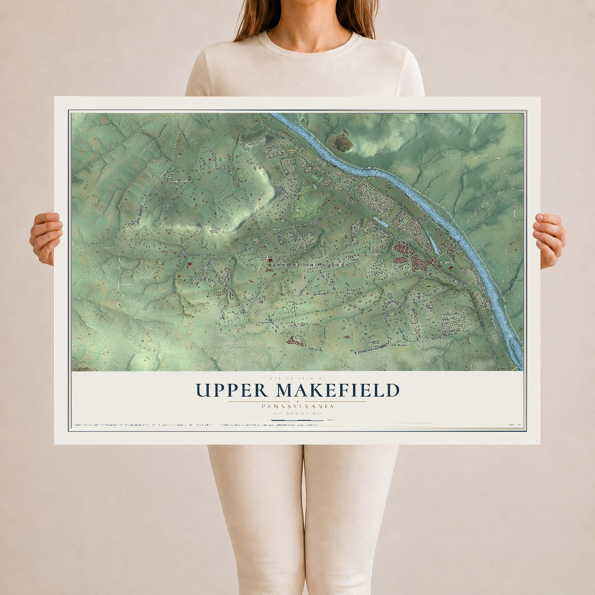 Map of Upper Makefield, Pennsylvania, 24 x 36 inch unframed archival matte print