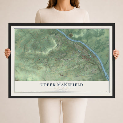 Map of Upper Makefield, Pennsylvania, 24 x 36 inch print in a black wood frame