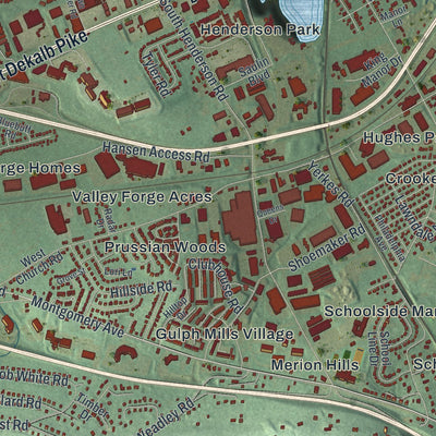 Close-up of the map of Upper Merion, Pennsylvania print showing street and building detail