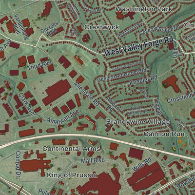Second close-up of the map of Upper Merion, Pennsylvania print showing more streets and buildings