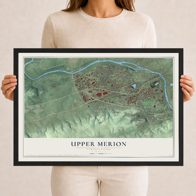 Map of Upper Merion, Pennsylvania, 12 x 18 inch print in a black wood frame