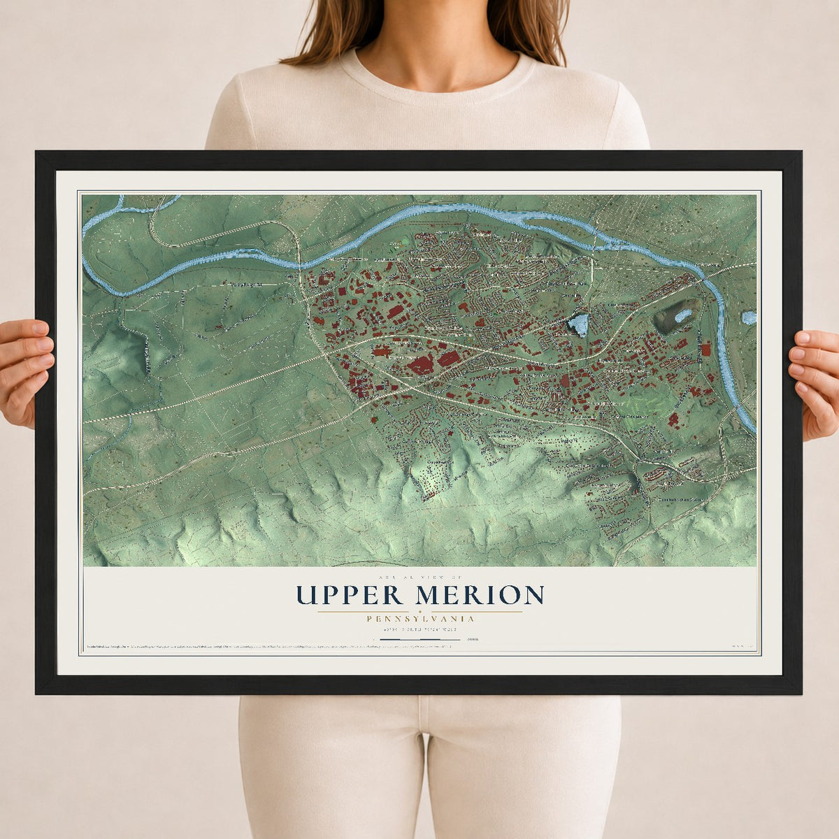 Map of Upper Merion, Pennsylvania, 18 x 24 inch print in a black wood frame