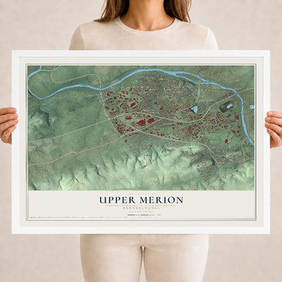 Map of Upper Merion, Pennsylvania, 18 x 24 inch print in a white wood frame