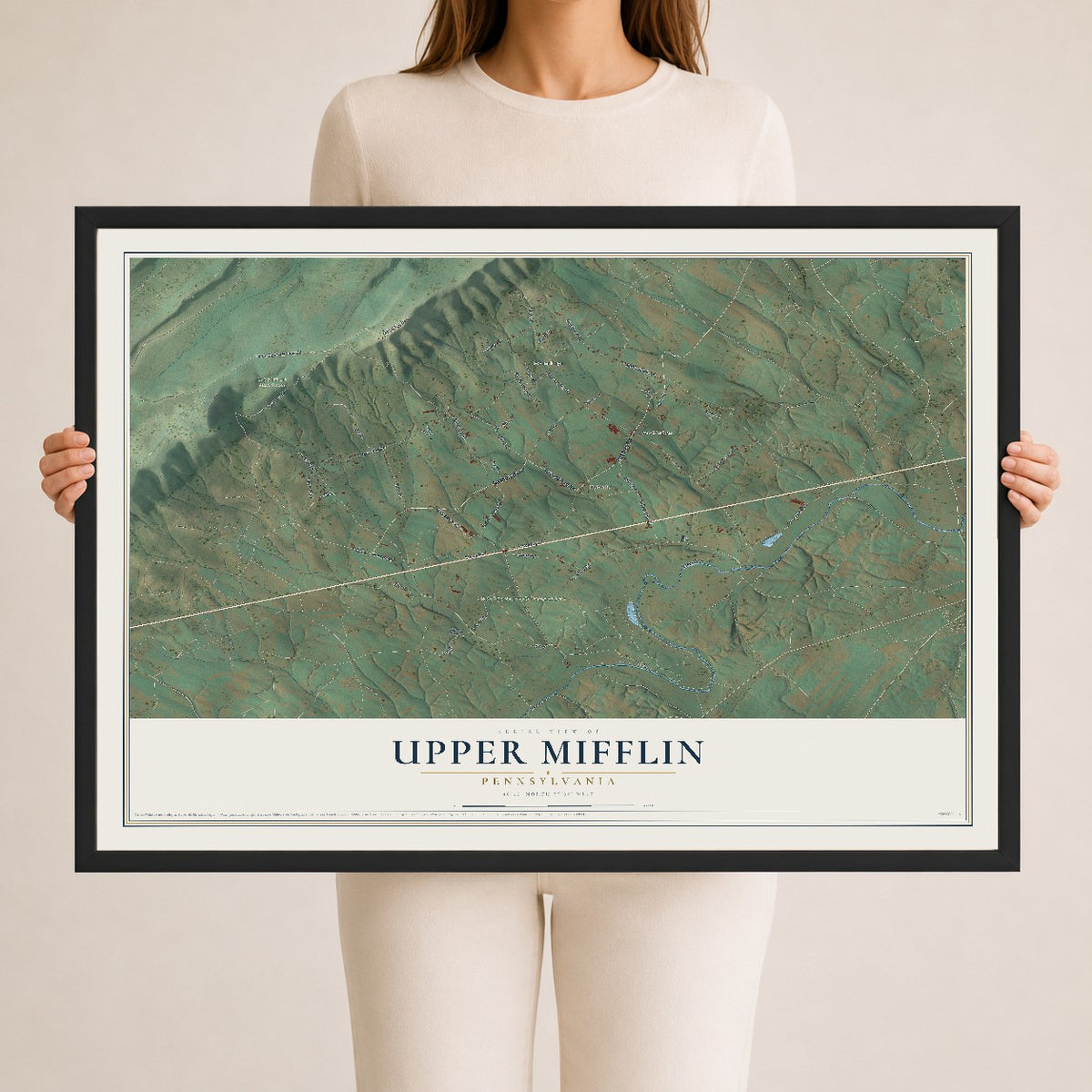 Map of Upper Mifflin, Pennsylvania, 24 x 36 inch print in a black wood frame