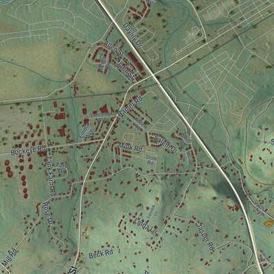 Close-up of the map of Upper Milford, Pennsylvania print showing street and building detail