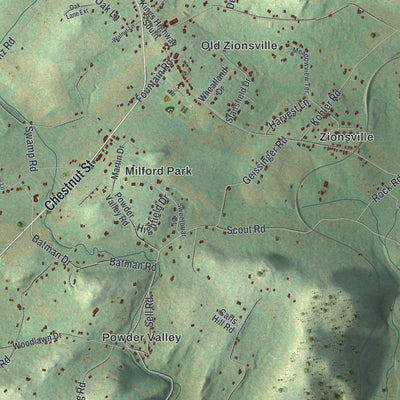 Second close-up of the map of Upper Milford, Pennsylvania print showing more streets and buildings