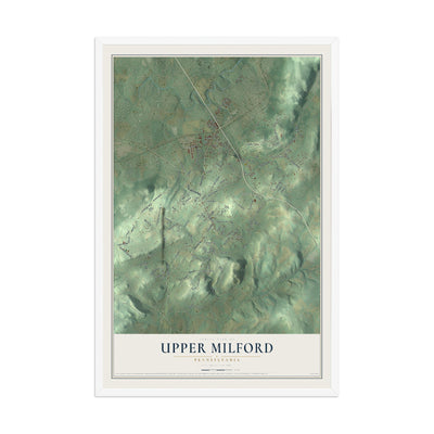 Map of Upper Milford, Pennsylvania, 12 x 18 inch print in a white wood frame