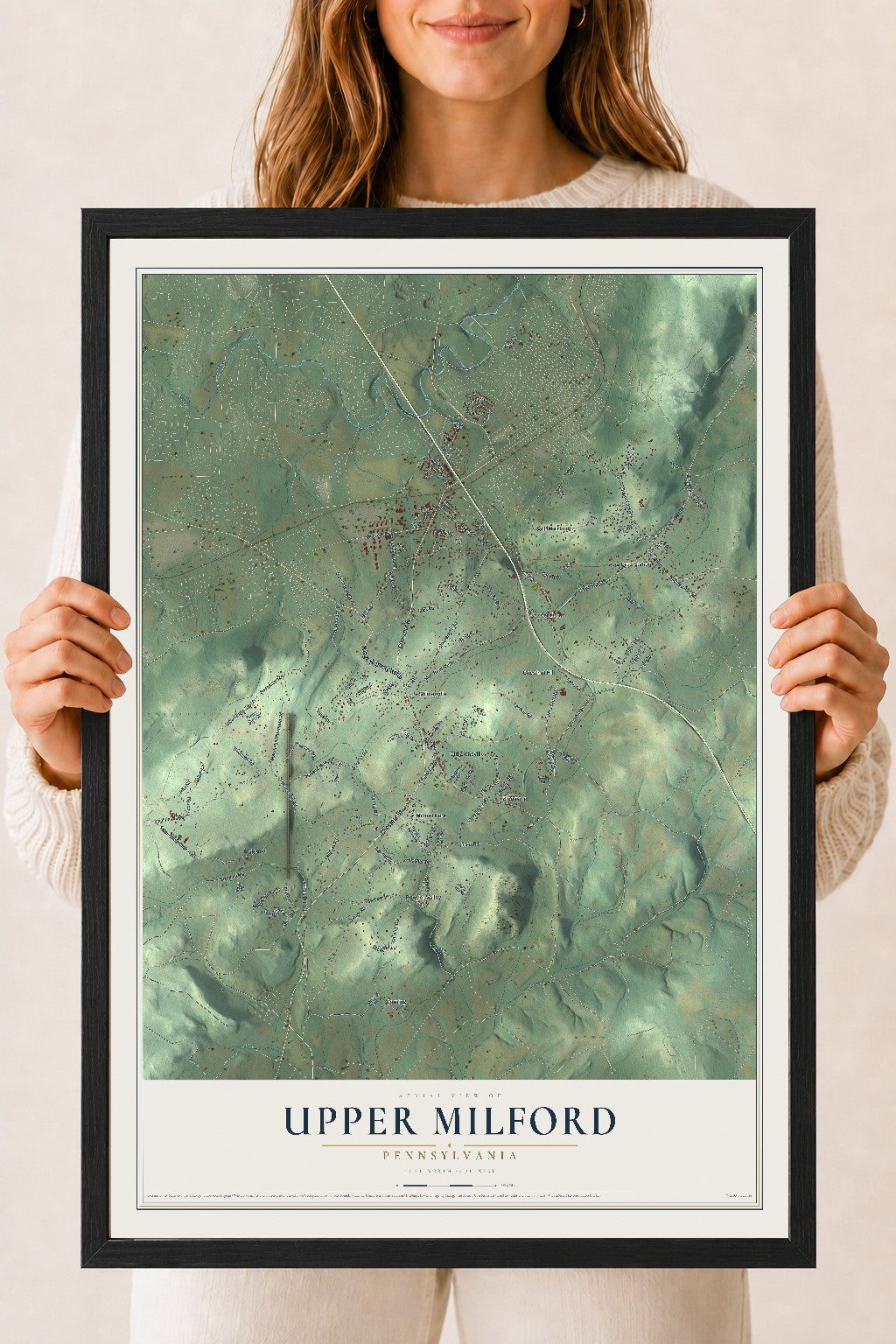 Map of Upper Milford, Pennsylvania, 18 x 24 inch print in a black wood frame