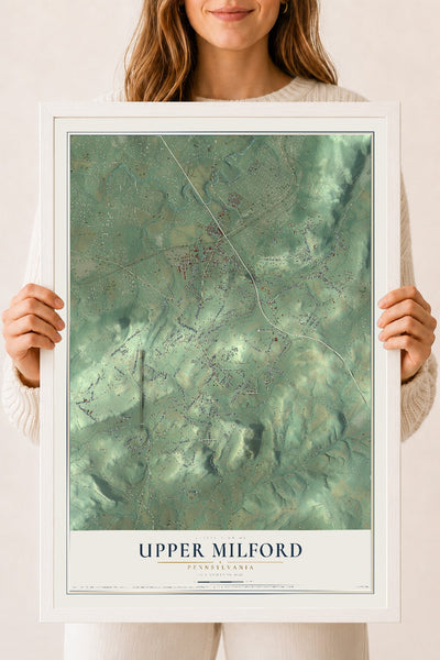 Map of Upper Milford, Pennsylvania, 18 x 24 inch print in a white wood frame