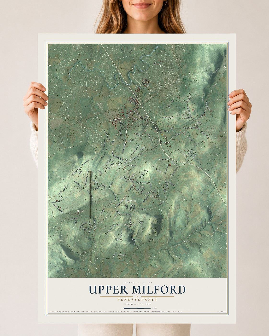 Map of Upper Milford, Pennsylvania, 24 x 36 inch unframed archival matte print