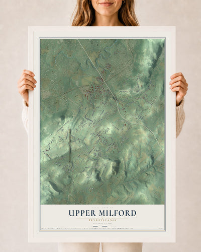 Map of Upper Milford, Pennsylvania, 24 x 36 inch print in a white wood frame