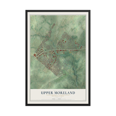 Map of Upper Moreland, Pennsylvania, 12 x 18 inch print in a black wood frame