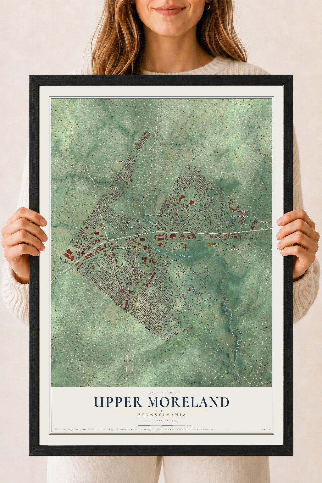 Map of Upper Moreland, Pennsylvania, 18 x 24 inch print in a black wood frame