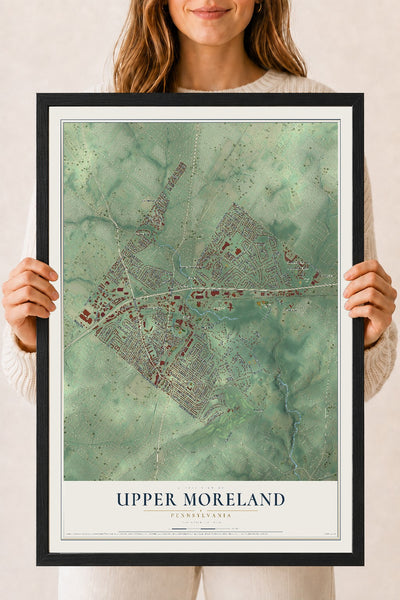 Map of Upper Moreland, Pennsylvania, 18 x 24 inch print in a black wood frame