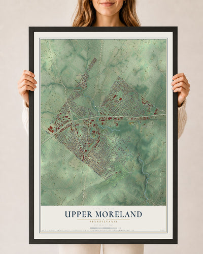 Map of Upper Moreland, Pennsylvania, 24 x 36 inch print in a black wood frame