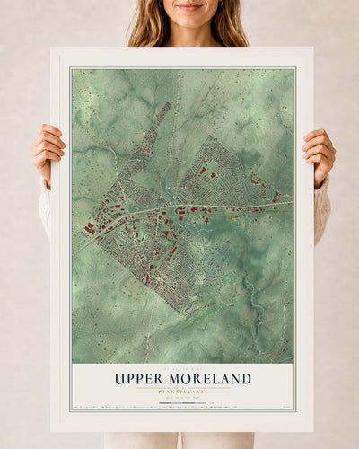 Map of Upper Moreland, Pennsylvania, 24 x 36 inch print in a white wood frame