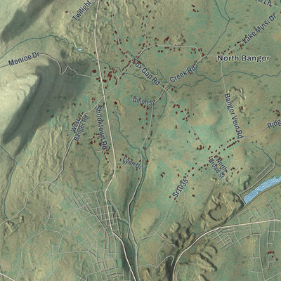 Close-up of the map of Upper Mount Bethel, Pennsylvania print showing street and building detail