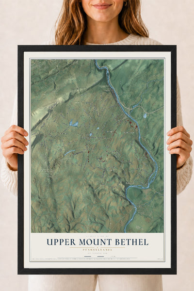Map of Upper Mount Bethel, Pennsylvania, 18 x 24 inch print in a black wood frame