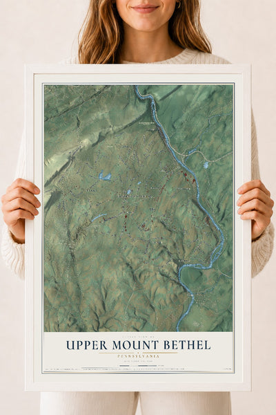 Map of Upper Mount Bethel, Pennsylvania, 18 x 24 inch print in a white wood frame