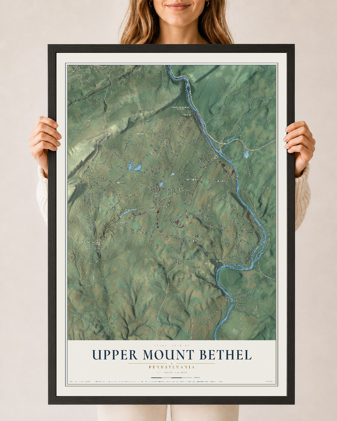 Map of Upper Mount Bethel, Pennsylvania, 24 x 36 inch print in a black wood frame