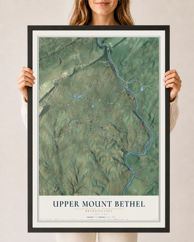 Map of Upper Mount Bethel, Pennsylvania, 24 x 36 inch print in a black wood frame