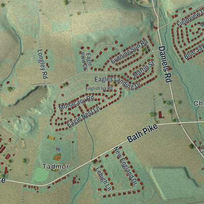 Second close-up of the map of Upper Nazareth, Pennsylvania print showing more streets and buildings