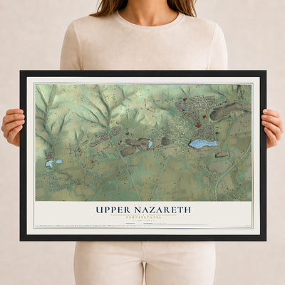 Map of Upper Nazareth, Pennsylvania, 12 x 18 inch print in a black wood frame