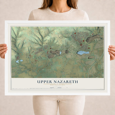 Map of Upper Nazareth, Pennsylvania, 18 x 24 inch print in a white wood frame