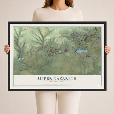 Map of Upper Nazareth, Pennsylvania, 24 x 36 inch print in a black wood frame