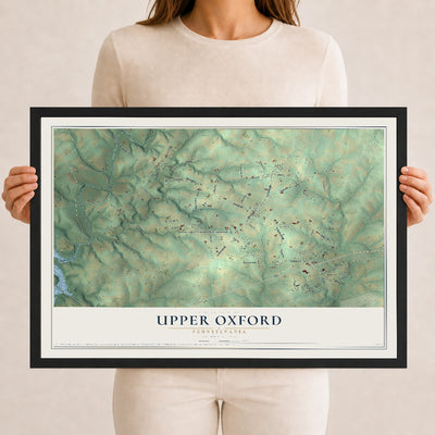 Map of Upper Oxford, Pennsylvania, 12 x 18 inch print in a black wood frame