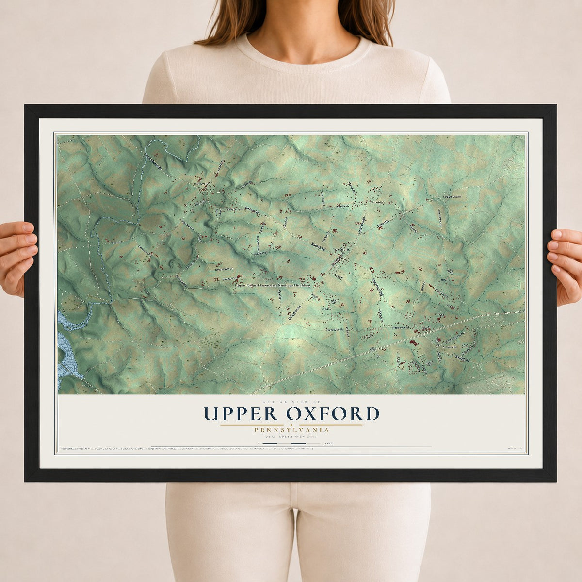 Map of Upper Oxford, Pennsylvania, 18 x 24 inch print in a black wood frame