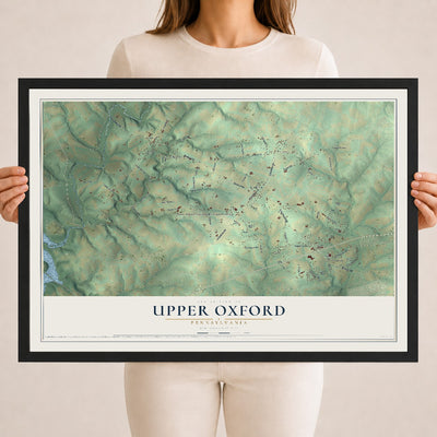Map of Upper Oxford, Pennsylvania, 18 x 24 inch print in a black wood frame