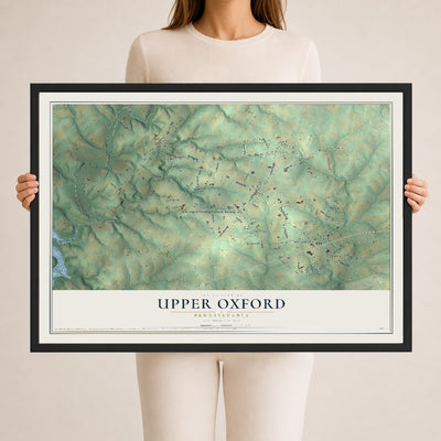 Map of Upper Oxford, Pennsylvania, 24 x 36 inch print in a black wood frame