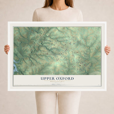 Map of Upper Oxford, Pennsylvania, 24 x 36 inch print in a white wood frame