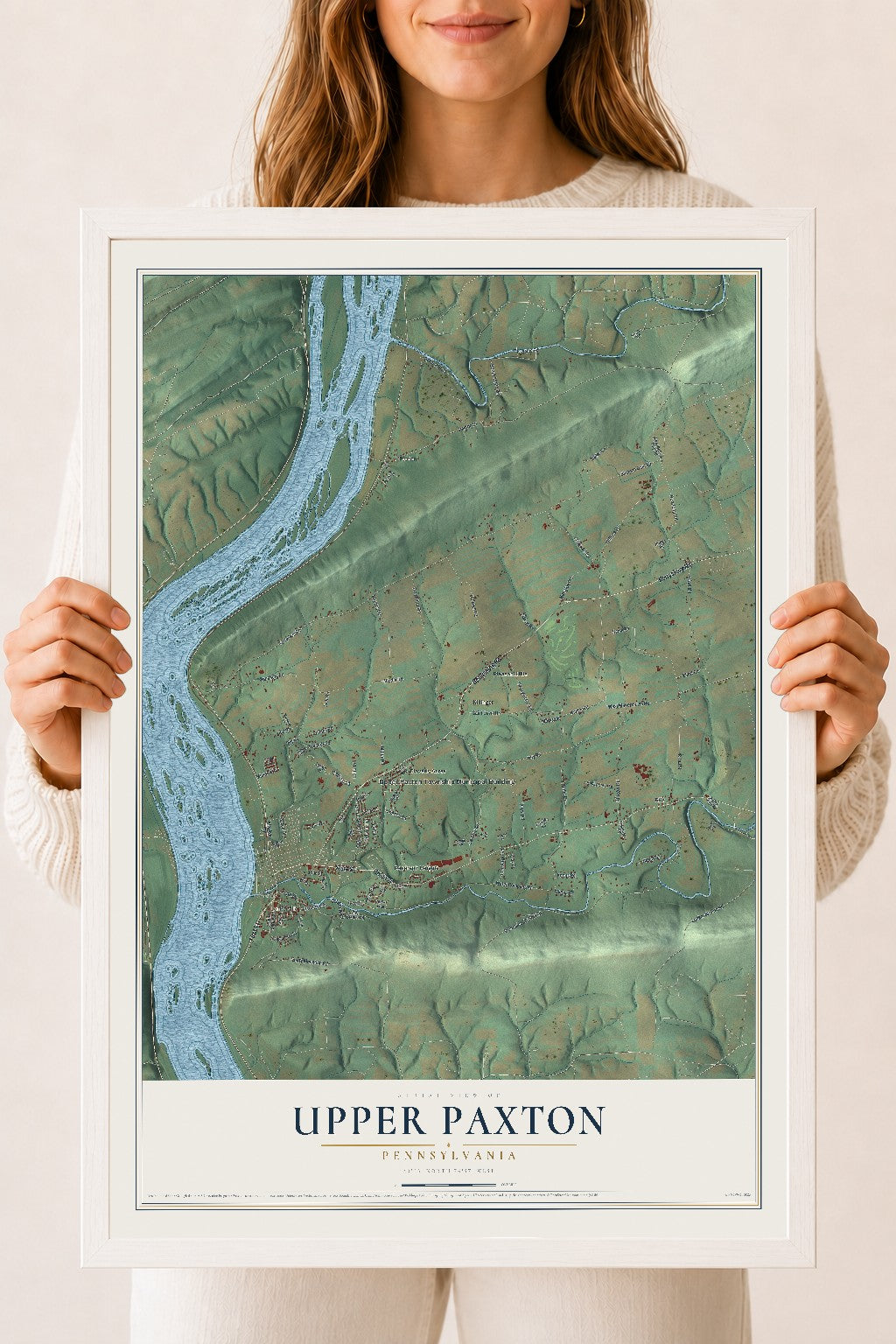Map of Upper Paxton, Pennsylvania, 18 x 24 inch print in a white wood frame