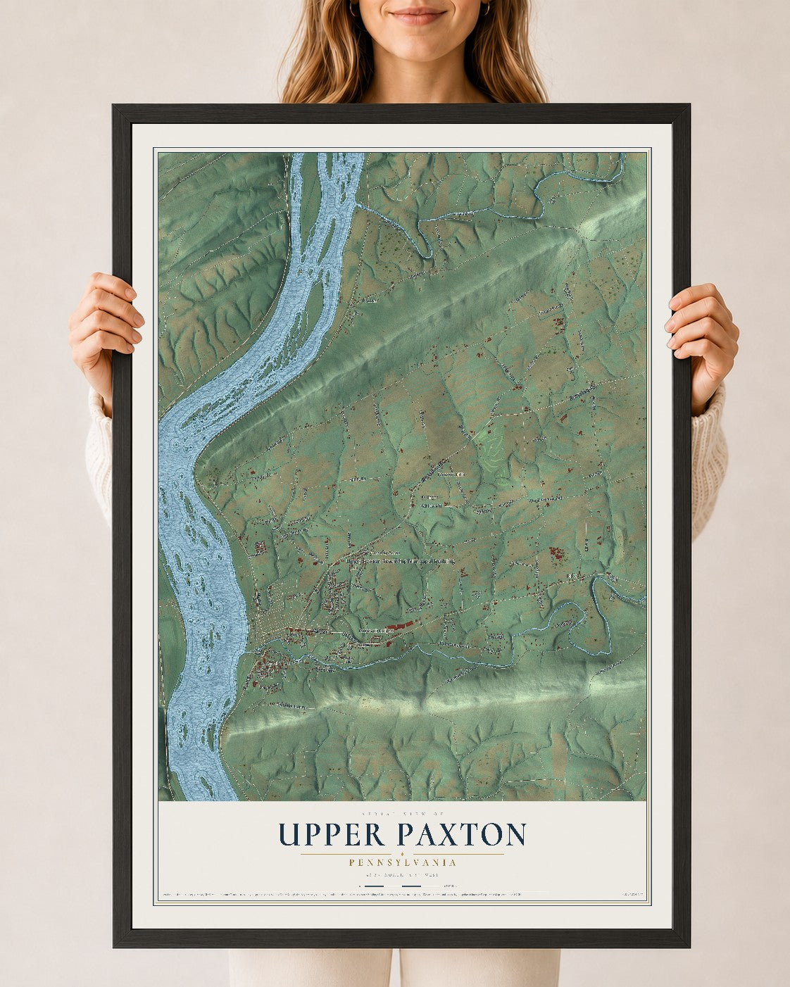 Map of Upper Paxton, Pennsylvania, 24 x 36 inch print in a black wood frame