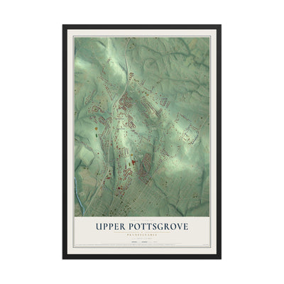 Map of Upper Pottsgrove, Pennsylvania, 12 x 18 inch print in a black wood frame