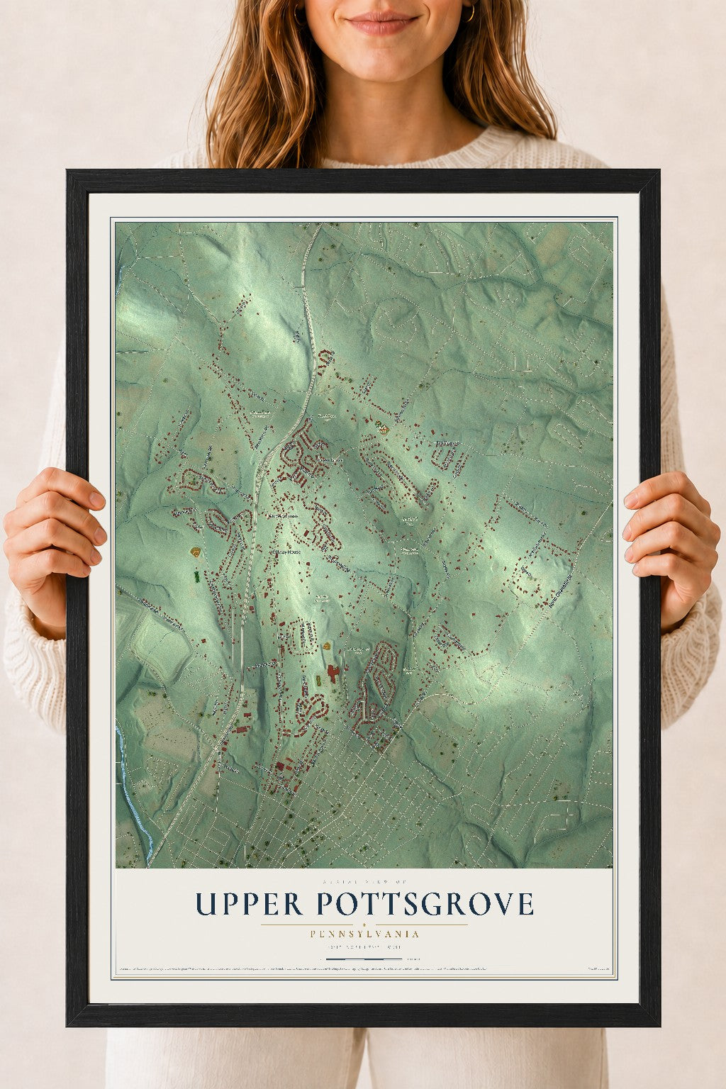 Map of Upper Pottsgrove, Pennsylvania, 18 x 24 inch print in a black wood frame