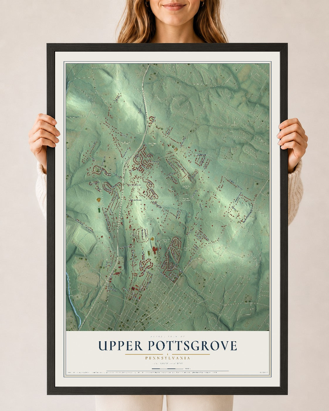 Map of Upper Pottsgrove, Pennsylvania, 24 x 36 inch print in a black wood frame